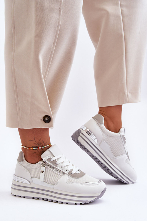 Dámské sportovní boty s ozdobným zipem bílé Cairo