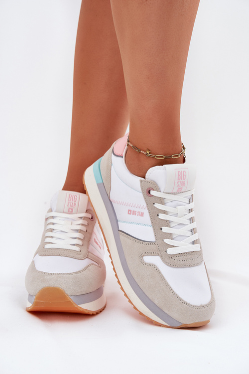 Semišové Dámské Tenisky Big Star RR274A047 HI-POLY SYSTEM Béžovo-Bílé