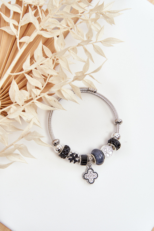 Ocelový náramek se přívěsky Stříbro-černá