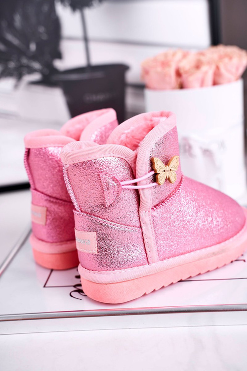 Izolované detské topánky Snehové topánky s ružovým motýľovým kozmickým