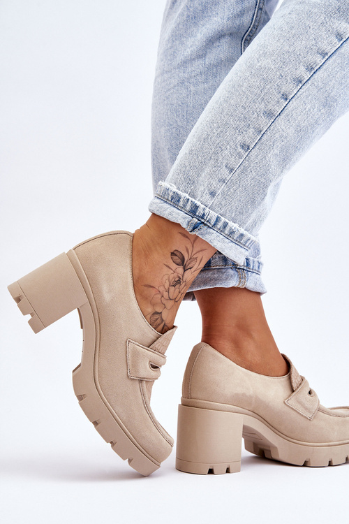 Semišové topánky na stĺpiku a platforme ľahké béžové lemar Arabell
