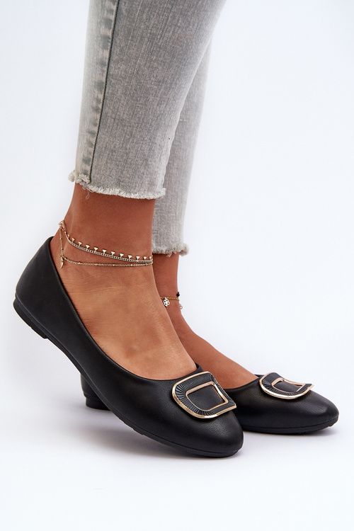 Čierne balerínky z ekokože s ozdobou Enicoria