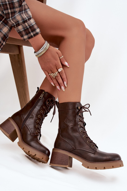 Dámske pracovné čižmy na blokovom opätku Vinceza 89136 Teplá hnedá