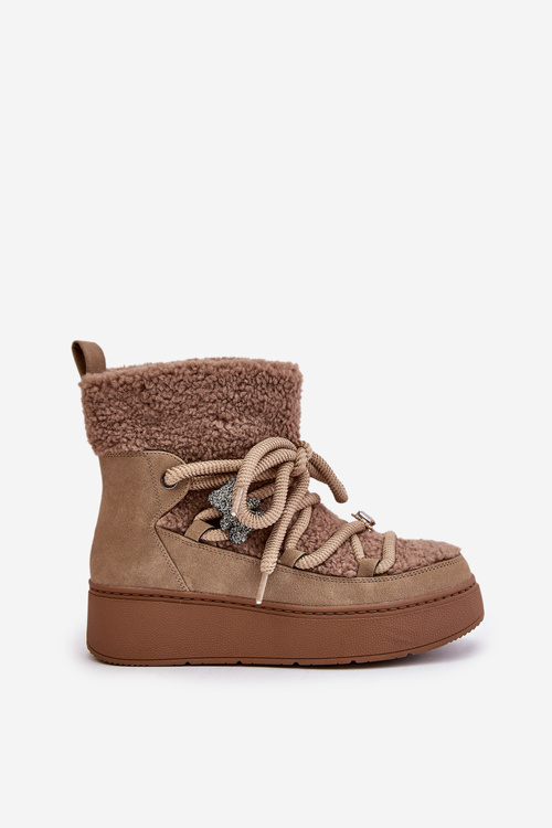 Dámské Sněhule S Ozdobami A Beránkovým Kožíškem Hnědé Almatiza