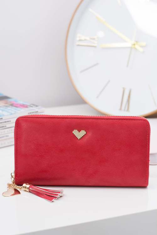 Red Big Women's Wallet Keychain Golden Heart