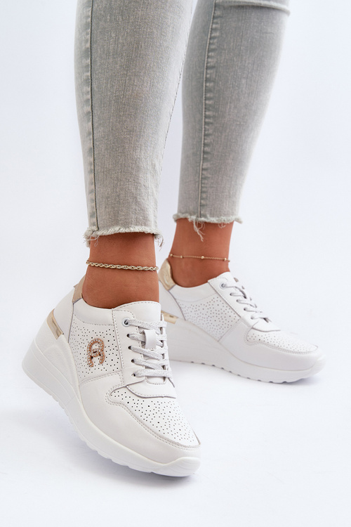 Dámské kožené tenisky na podpatku bílé D&A LR810