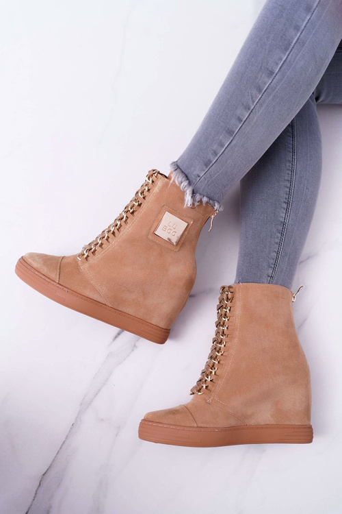 Ženské tenisky lu boo zlaté reťazce semišové camel Monica