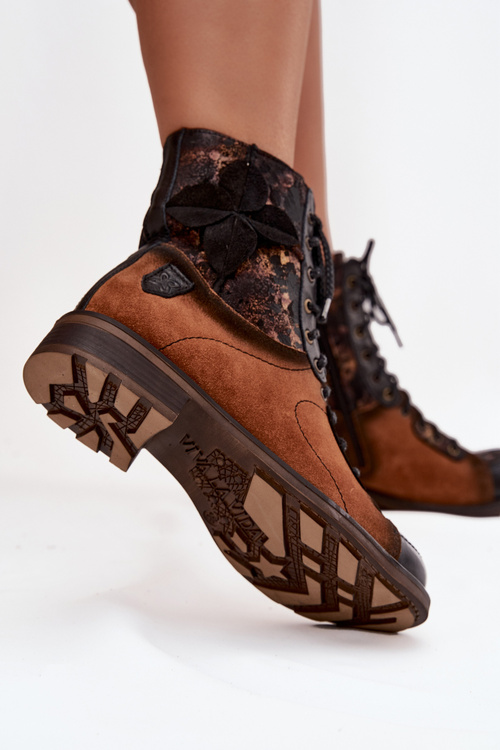 Kožené dámske členkové topánky z pravé kože na nízkom podpätku Maciejka 07004-29 camel