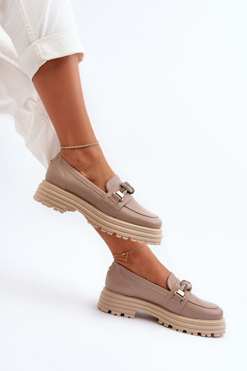 Dámské kožené mokasíny s ozdobou Laura Messi 2780 tmavě béžové