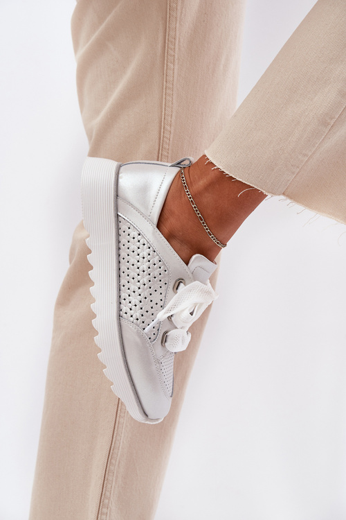 Dámské Kožené Tenisky Na Platformě D&A LR51-796 Stříbrné