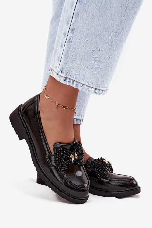 Lakované dámske mokasíny s mašličkou S.Barski HY52-319A čierne