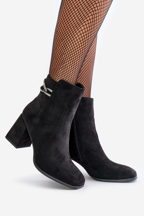 Zateplené dámske čižmy na podpätku z eko semišu čierne Saivia