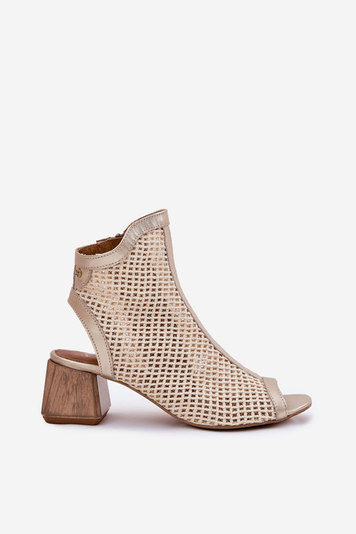 Dámske Kožené Čižmy Na Podpätku S Odkrytou Pätou Maciejka 06899-25 Zlatohnedé