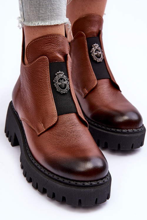 Dámske kožené topánky s dekoráciou hnedý lemar Lusanna