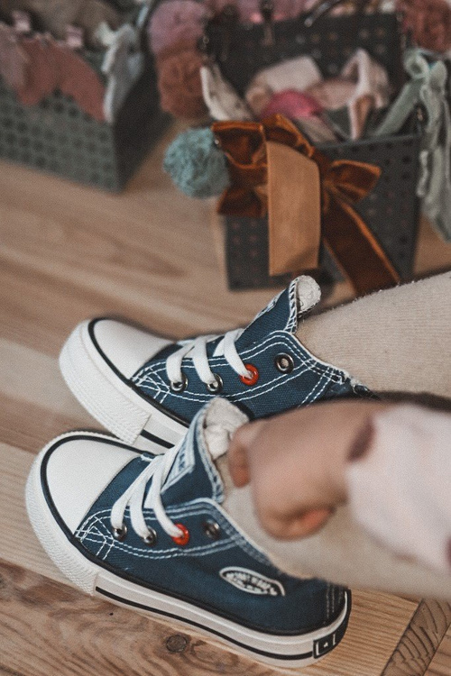 Detské vysoké tenisky s veľkou hviezdou HH374085 Navy Blue Slider
