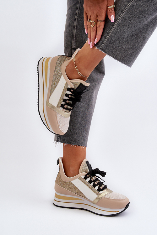 Dámské tenisky na podpatku a platformě s flitrem zlaté Rafani