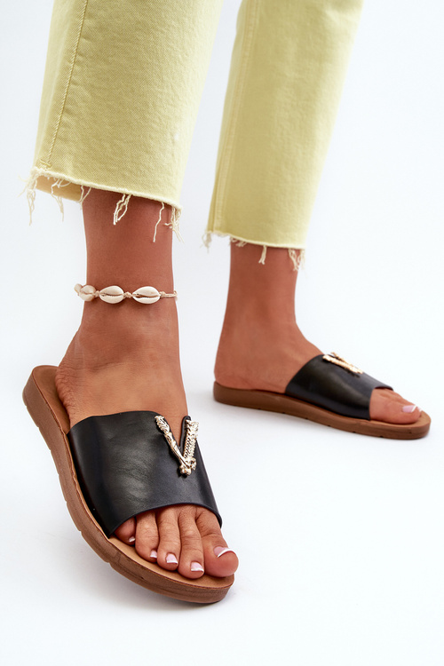 Dámské sandály na ploché podrážce s ozdobou z ekokože Černé Makia