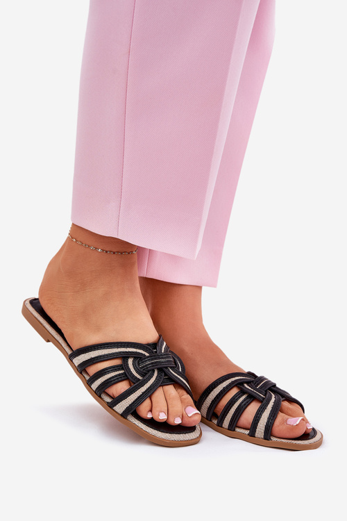 Dámske Ploché Sandále S Prepletanými Pásikmi Čierne Acimine