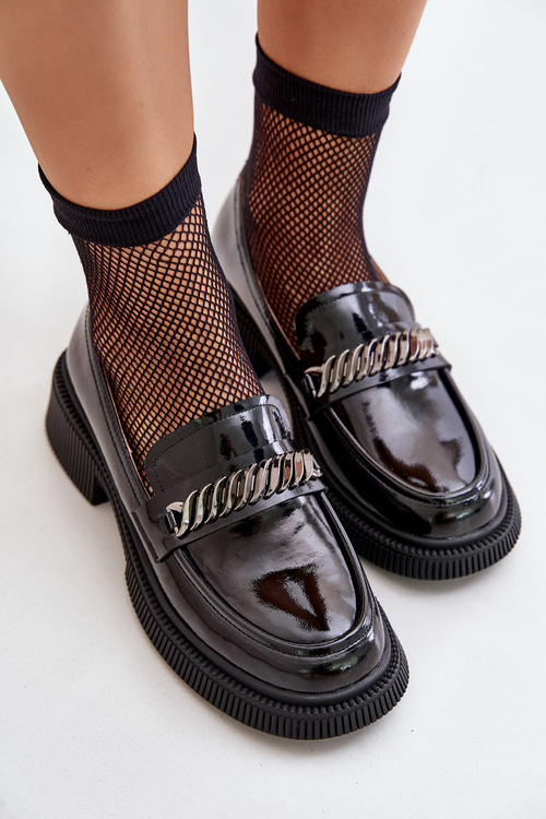 Dámské Lakované Mokasíny Loafersy S Ozdobou LZ42-030 Černé D&A