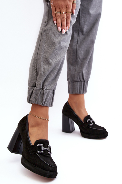 Kožené lodičky na masivním sloupku Laura Messi 2706 černé