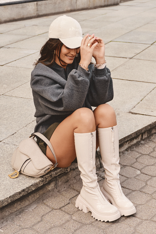 Maľované topánky na masívnej plošine s béžovým ringo zipsom