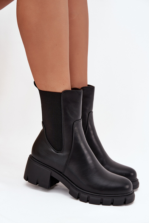 Dámske Poltopánky Na Bloku Eko Koža Čierne Kyra