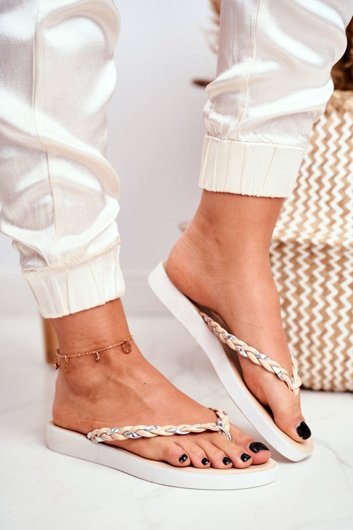 Dámske flip -flops flip -flops spletený béžový pás peggie