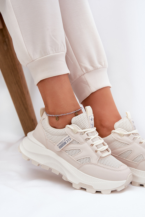 Sportovní boty sneakers dámské na silné podrážce béžové Prononice