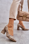 Kožené čerpadlá s hadím vzorom lewski topánky 3277 béžové zlato