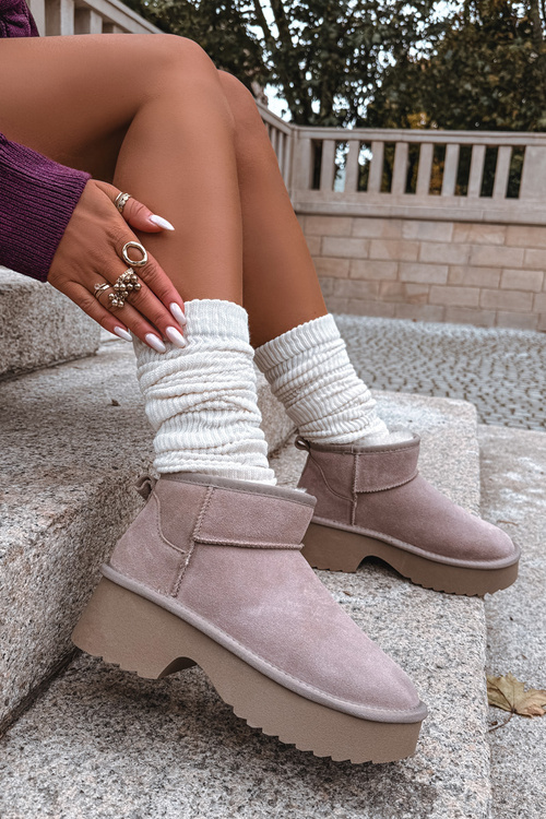 Dámske snehule z prírodného semišu s kožušinovou podšívkou Khaki Milora