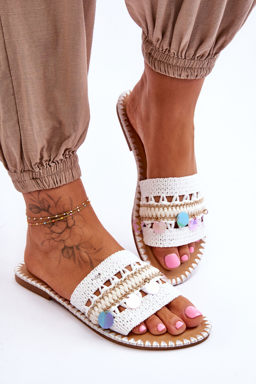 Dámske spletené zdobené žabky bieleho Millano