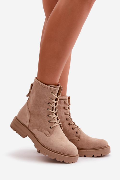 Dámske zateplené pracovné čižmy na zips z eko semišu béžové Mardia