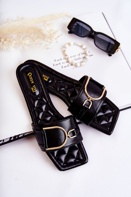 Dámske kožené klasické klapky s dekoráciou čierna shilla