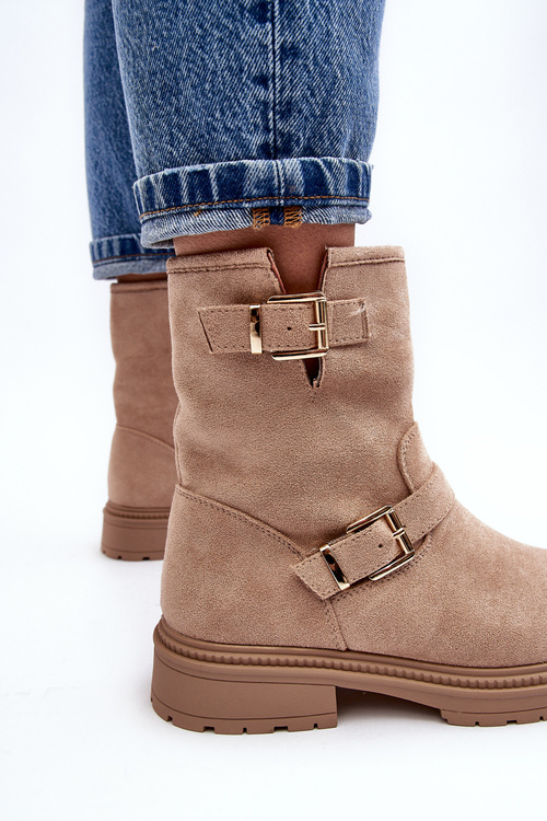 Dámské Boty Na Plochém Podpatku S Kroužky Bežové Bliggore