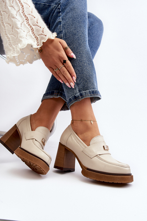 Kožené boty na sloupu se zlatým zdobením světle béžová Mikeyla