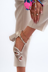 Dámské kožené sandály na podpatku Maciejka 06551-04 Beige-Zlaté