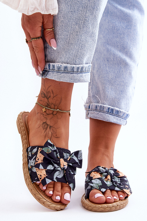 Dámské Pantofle S Látkovou Mašlí Černá Blossom