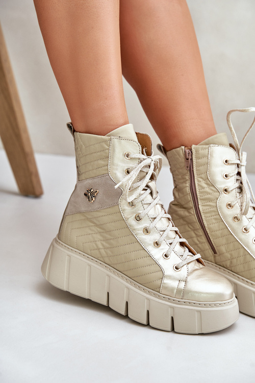 Kožené Boty Na Platformě Maciejka 06751-25 Zlaté