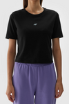 Dámské Bavlněné Tričko Slim Cropped 4F Černé 4FWAW24TTSHF1701-20S