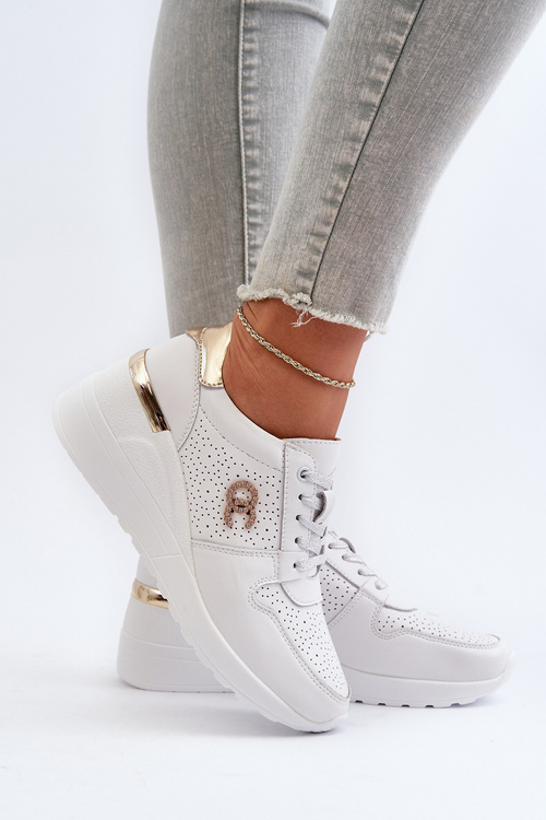 Dámske kožené tenisky na podpätku biele D&A LR810