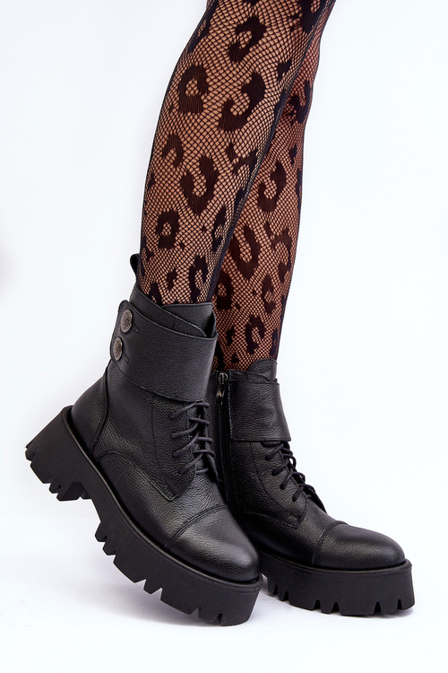 Kožené Workery Botky Dámské Černé Anceria