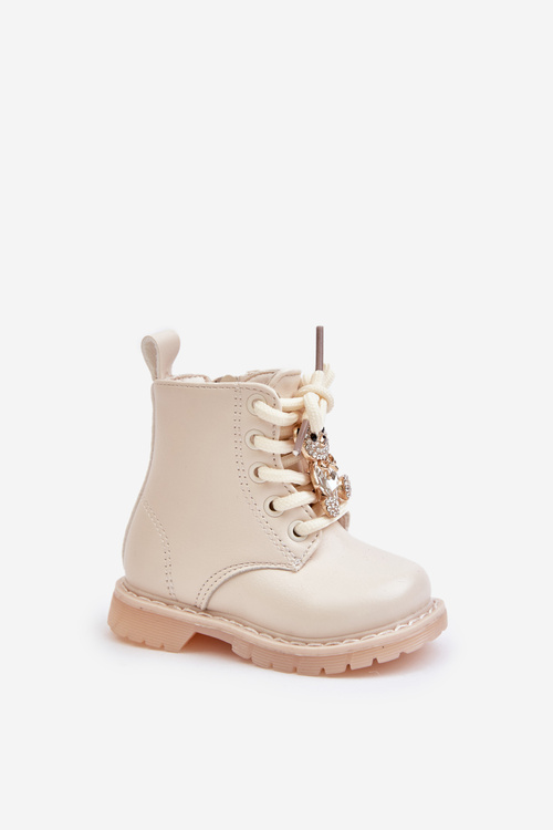 Zateplené dětské boty s medvídkem na zip béžové Enchanta