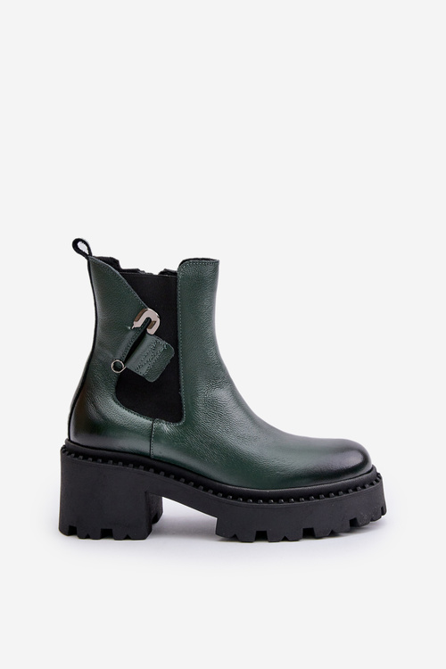 Zazoo 60490 Kožené Zateplené Boty S Dekorací Tmavězelené