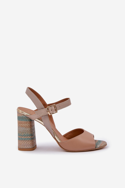 Kožené Elegantné Sandále Na Opätku Tmavo Béžové Laura Messi 2136