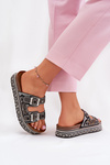 Sandály se zdobením a sponami na platformě černé Mellene