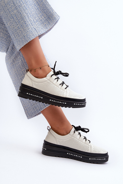 Dámské kožené polobotky na platformě S.Barski LR769A béžové