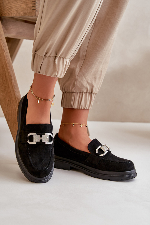 Dámské mokasíny z eko semiše s ozdobou černé Wistera