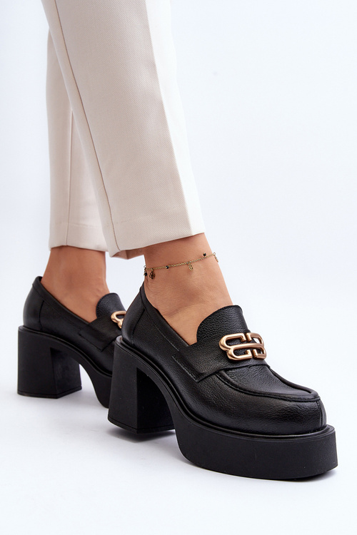 Zazoo 20170 Kožené Dámske Topánky na Podpätku Čierne