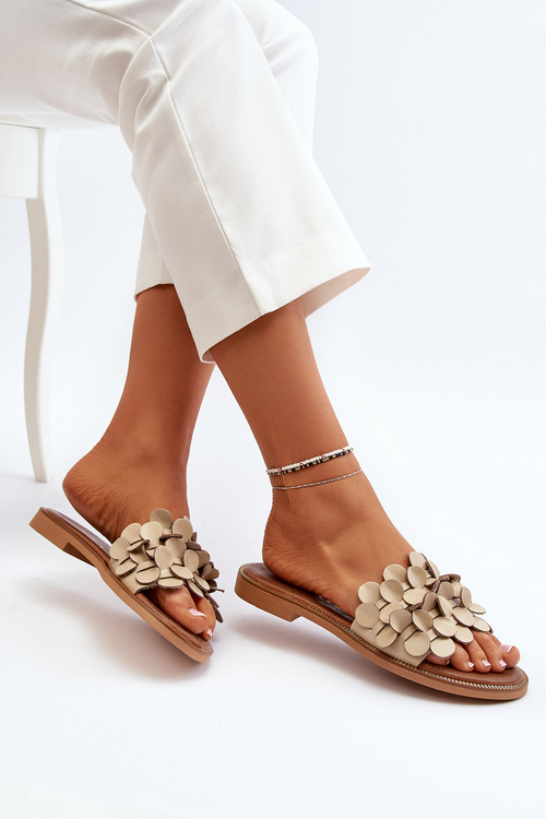 Zazoo 40381 Dámské Kožené Žabky Na Ploché Podrážce Beige