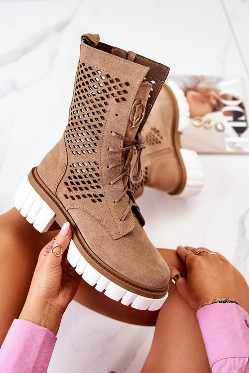 Pracovní kožené vysoké boty Nicole svetlě hnědá 2706